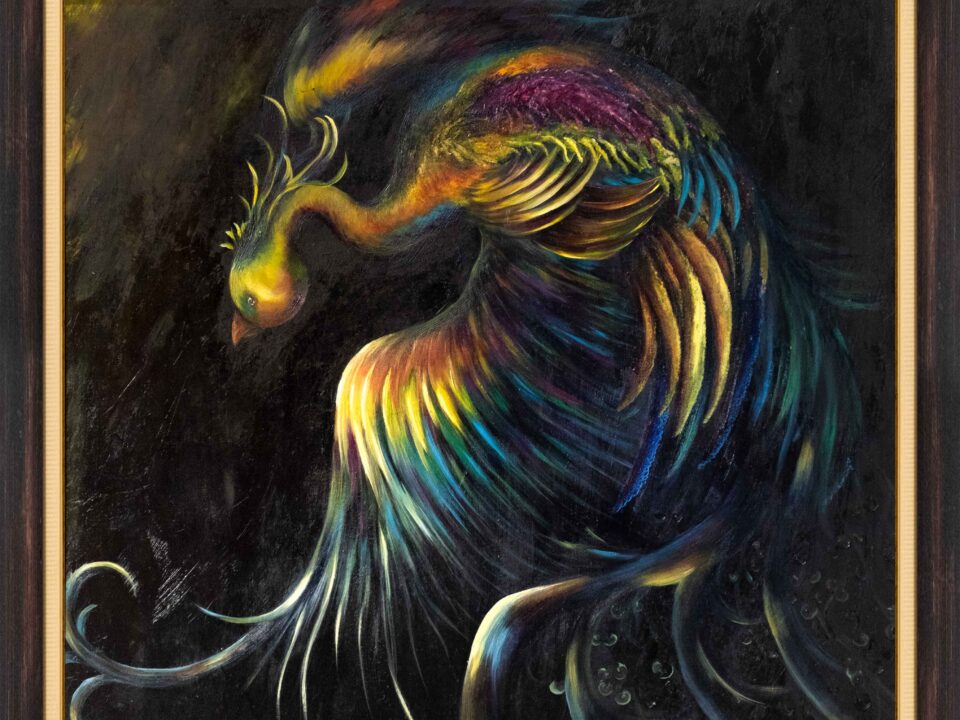 zümrütü anka, tuval, yağlı boya, simurg, phoenix, emerald phoenix