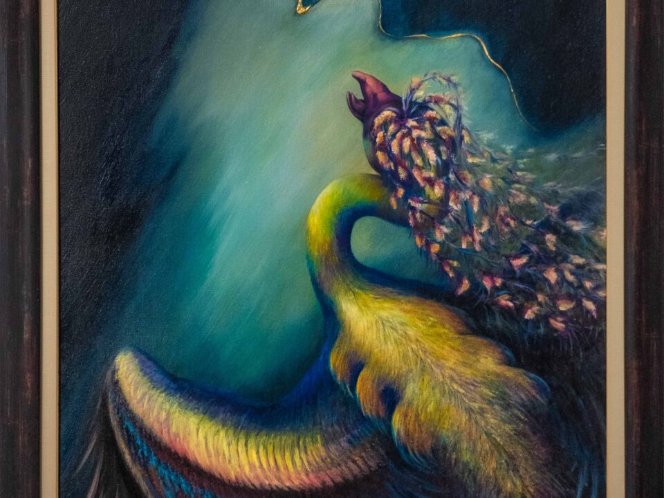 zümrütü anka, tuval, yağlı boya, simurg, phoenix, emerald phoenix