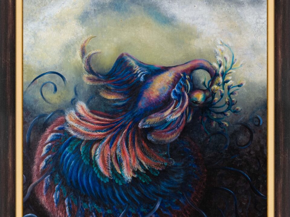 zümrütü anka, tuval, yağlı boya, simurg, phoenix, emerald phoenix