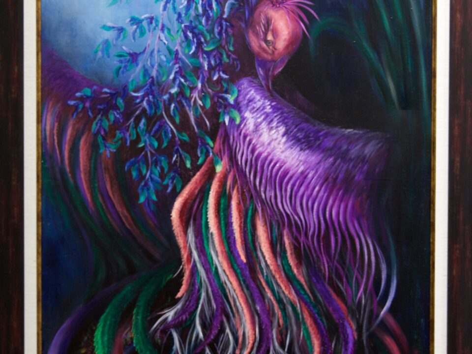 zümrütü anka, tuval, yağlı boya, simurg, phoenix, emerald phoenix