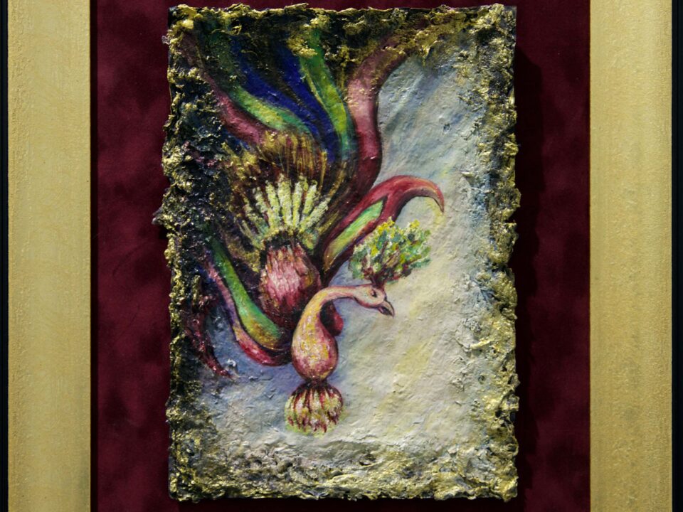 zümrütü anka, tuval, yağlı boya, simurg, phoenix, emerald phoenix