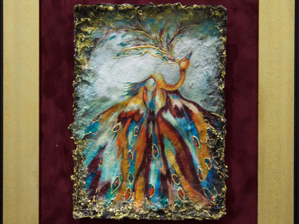 zümrütü anka, tuval, yağlı boya, simurg, phoenix, emerald phoenix