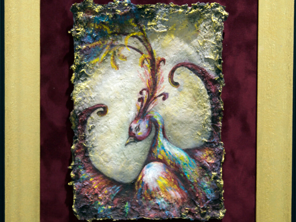 zümrütü anka, tuval, yağlı boya, simurg, phoenix, emerald phoenix