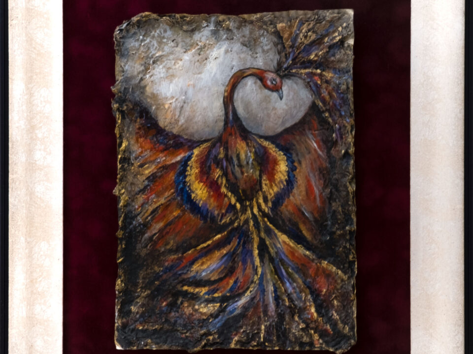 zümrütü anka, tuval, yağlı boya, simurg, phoenix, emerald phoenix