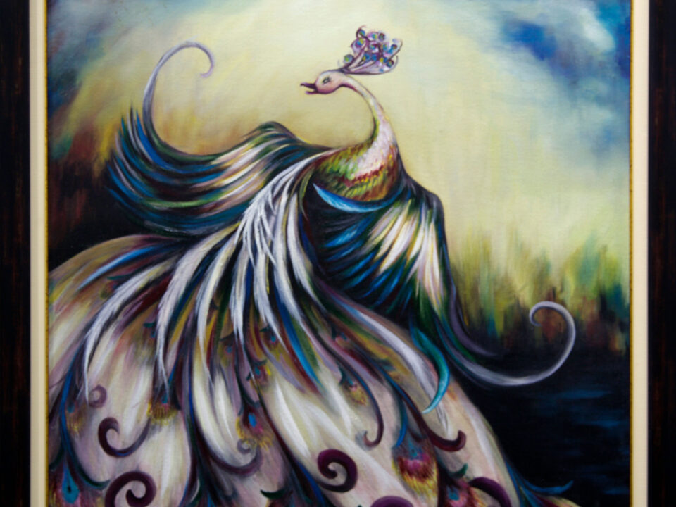 zümrütü anka, tuval, yağlı boya, simurg, phoenix, emerald phoenix