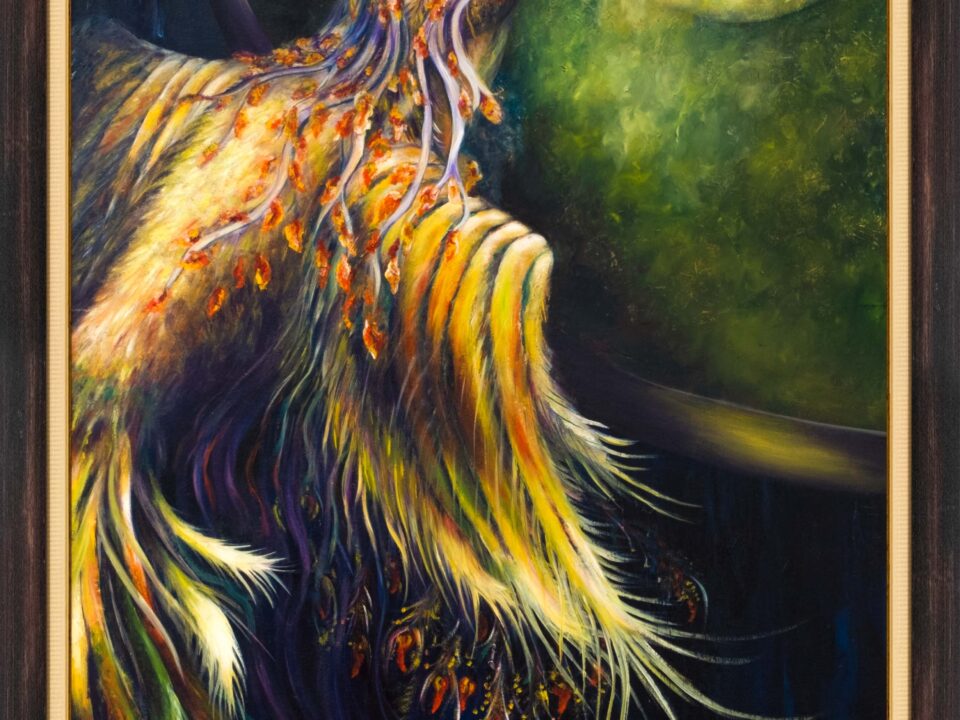 zümrütü anka, tuval, yağlı boya, simurg, phoenix, emerald phoenix